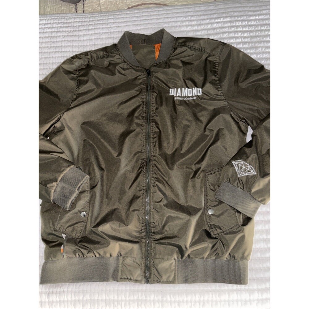 Diamond Supply Co. Green Bomber Jacket Full Zip Embroidered Logo Men’s XL